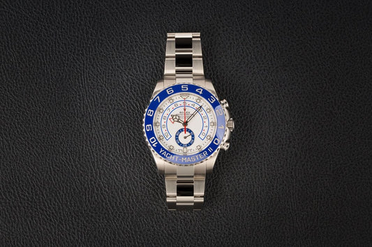 Yacht-Master II steel — dial and countdown hands close-up