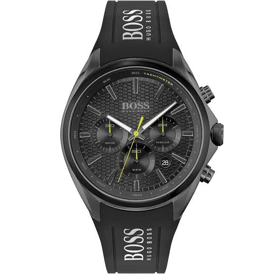 Hugo Boss Sport — black dial, black silicone strap, front view