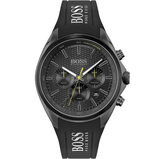 Hugo Boss Sport — black dial, black silicone strap, front view