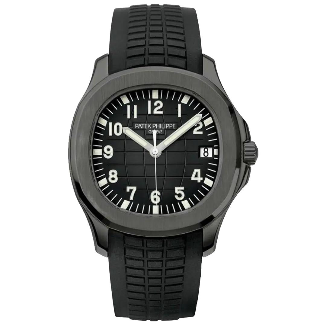 Dress watch — steel case, black dial, front view