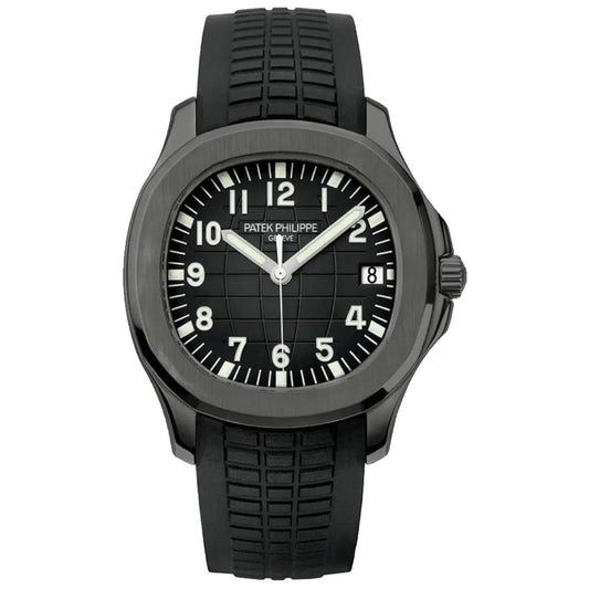 Dress watch — steel case, black dial, front view