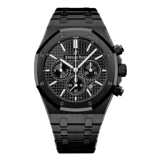 Royal Oak — black dial, steel case and bracelet, front view