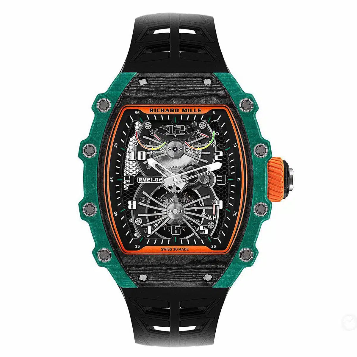 RM21-02 — tonneau case, skeleton dial, front view