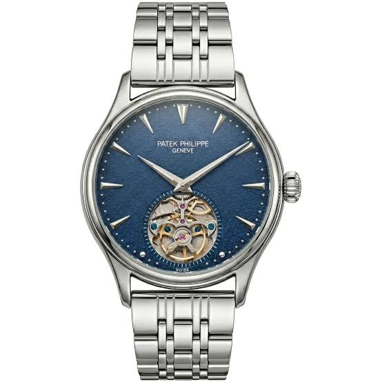 Dress watch — steel case, blue dial, front view