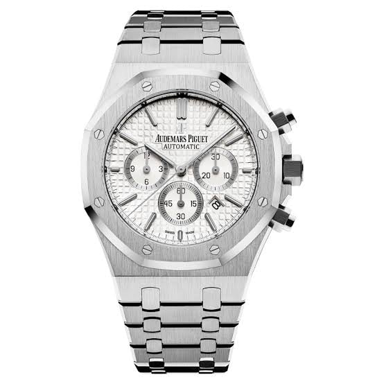 Royal Oak chronograph — steel case, white dial, front view