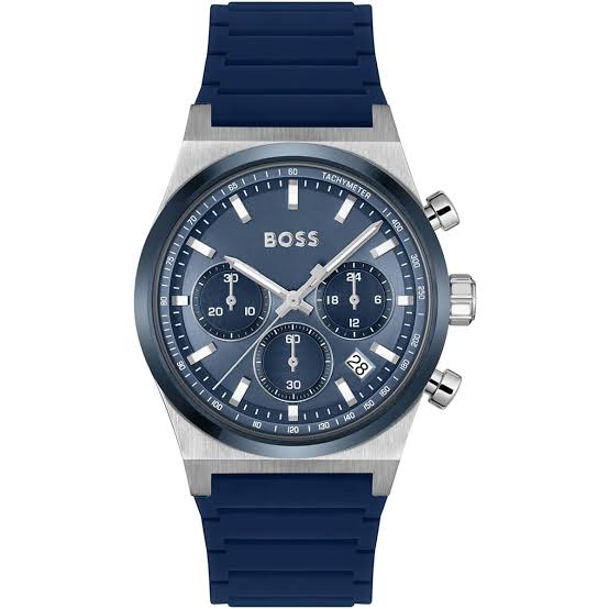 Hugo Boss blue dial watch — front view of the dial and case