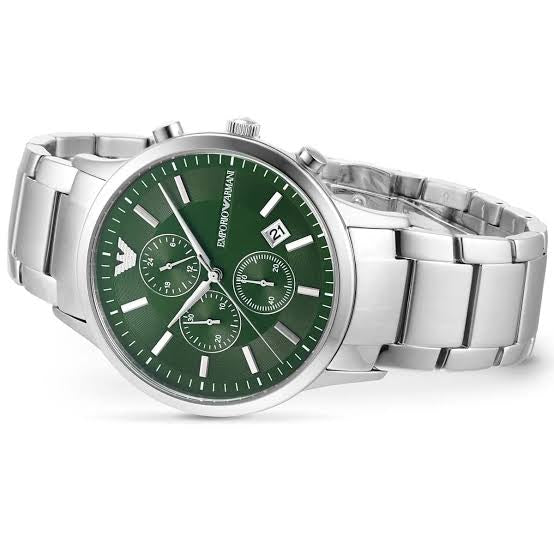 Emporio Armani green chronograph — case profile and crown