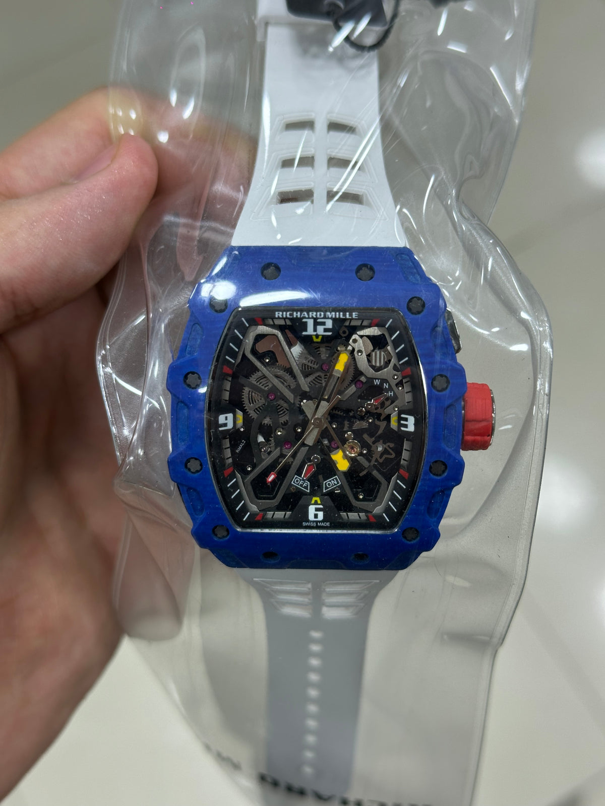 RM35-03 Rafael Nadal blue quartz — shown with its presentation box