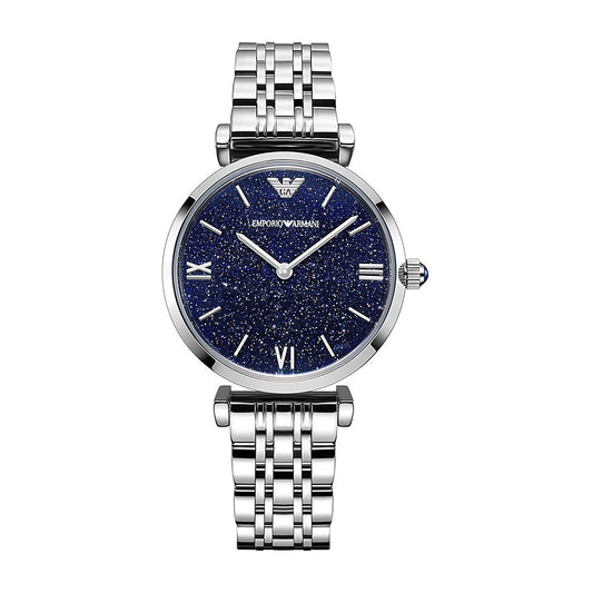 Emporio Armani Gianni T-Bar AR11091 steel watch with navy glitter dial