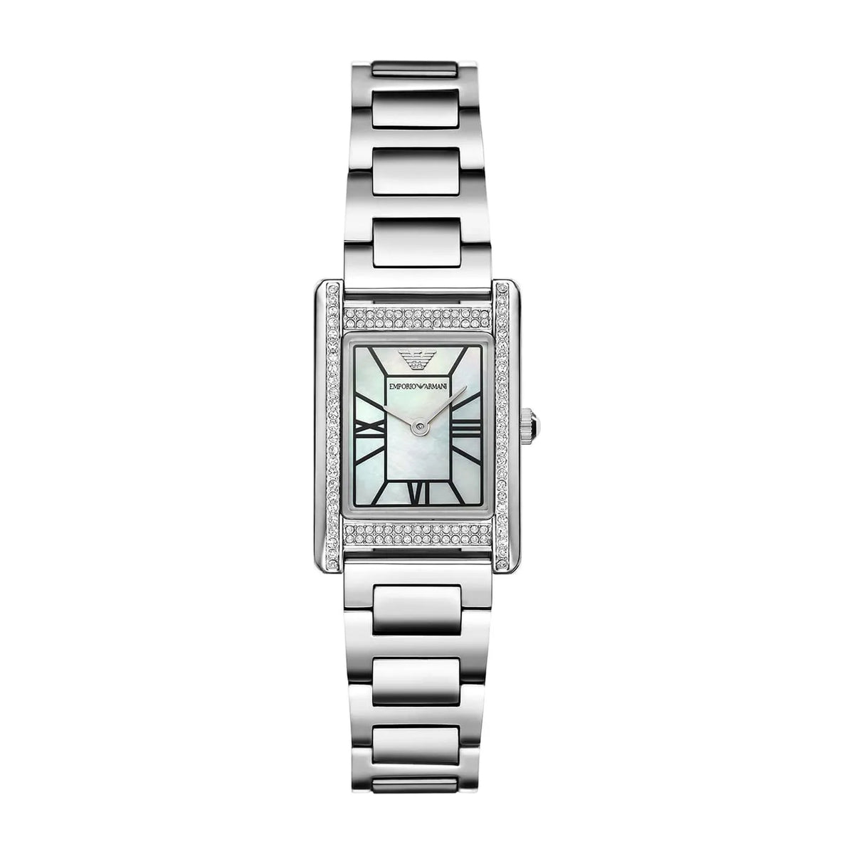 Emporio Armani Genni AR11625 steel rectangular watch with mother-of-pearl dial