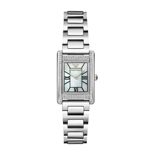 Emporio Armani Genni AR11625 steel rectangular watch with mother-of-pearl dial