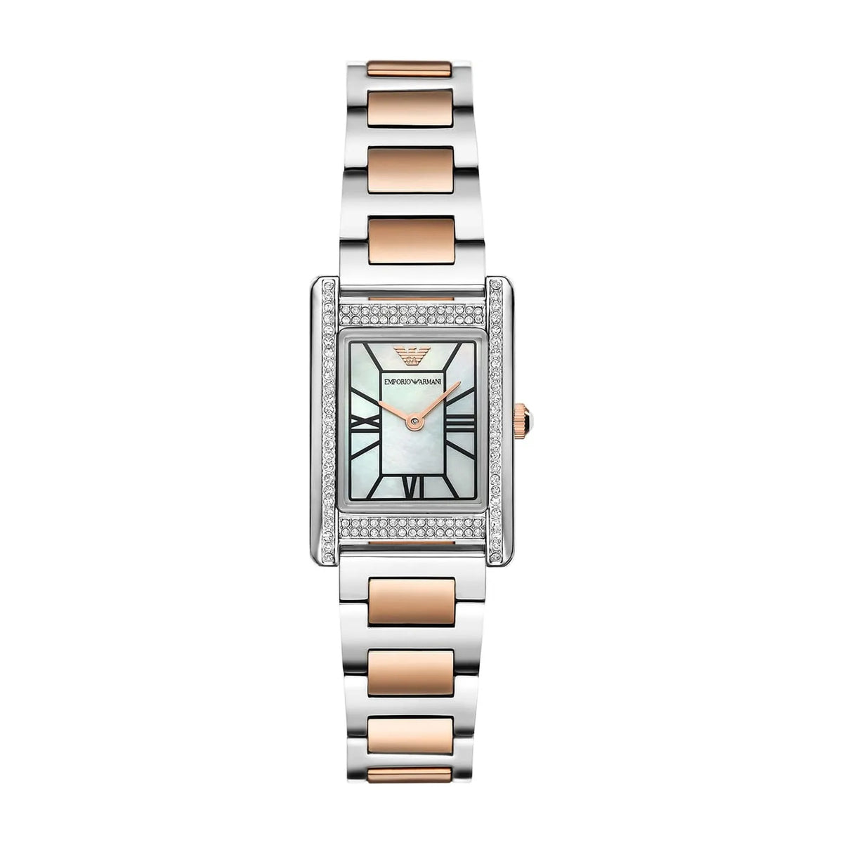 Emporio Armani Genni AR11626 two-tone rectangular watch with mother-of-pearl dial