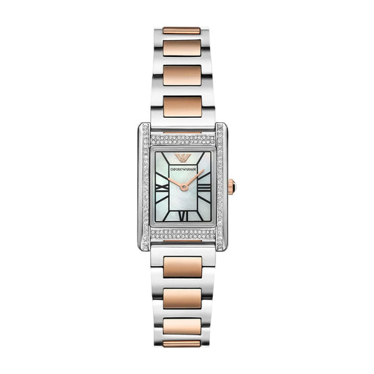 Emporio Armani Genni AR11626 two-tone rectangular watch with mother-of-pearl dial