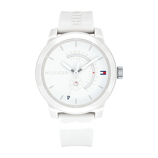 Tommy Hilfiger white watch — white silicone strap, front view