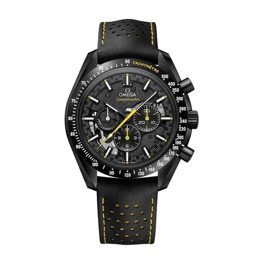 Speedmaster Dark Side of the Moon — black ceramic case, front view