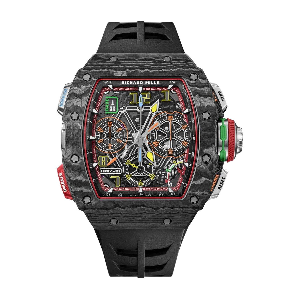 RM64-01 — tonneau case, skeleton dial, front view