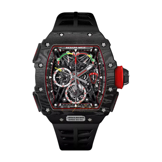 RM50-03 McLaren F1 — tonneau case, skeleton dial, front view