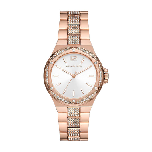 Michael Kors Lennox MK7361 — rose gold-tone case, pavé bezel, front view