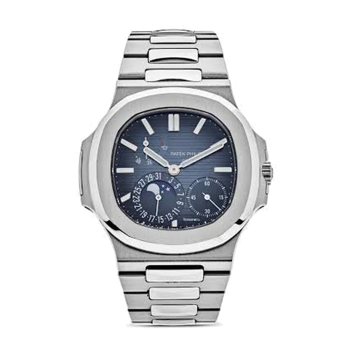 Nautilus 5712/1A-001 — steel case, blue dial, front view