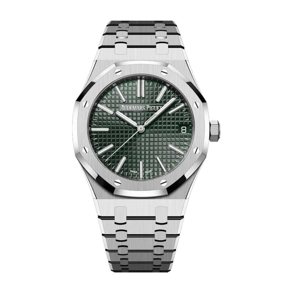 Royal Oak — steel case, green dial, front view