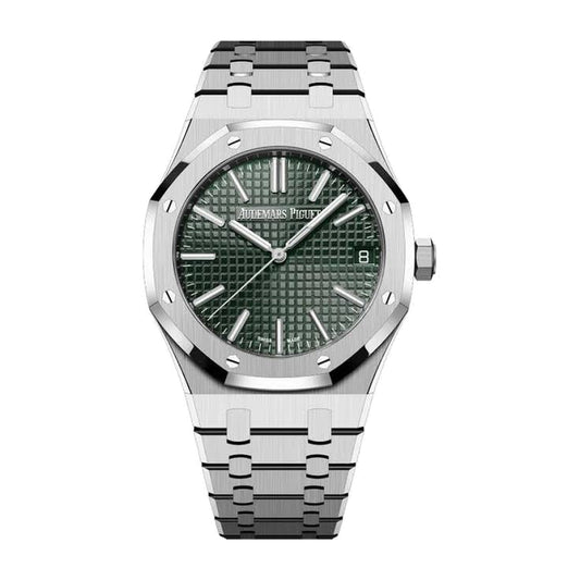 Royal Oak — steel case, green dial, front view