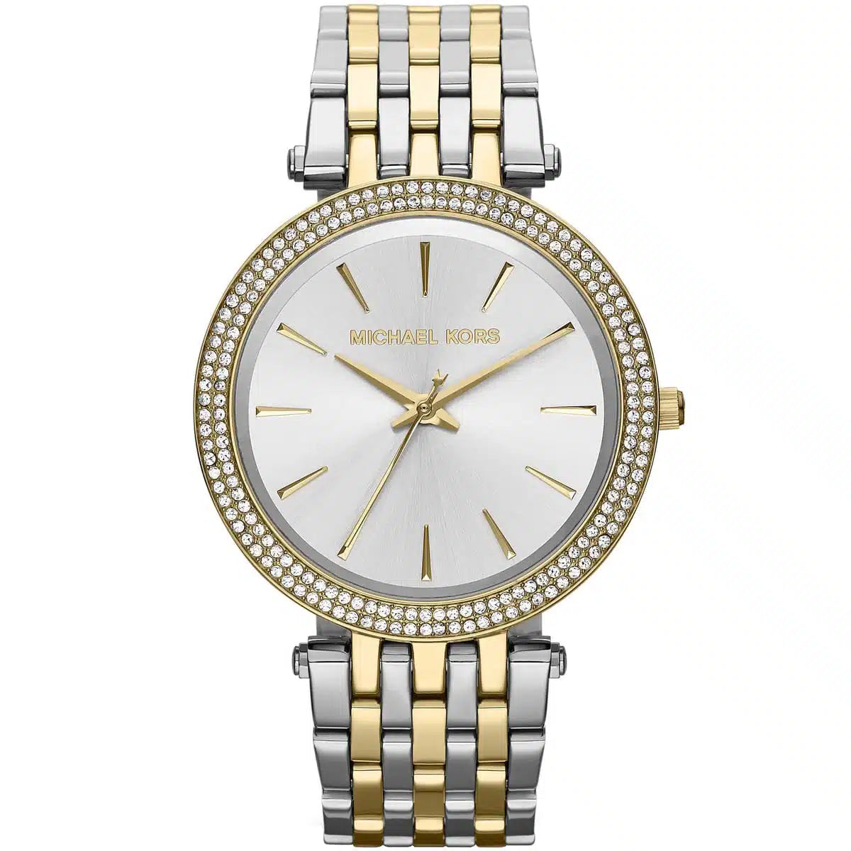 Michael Kors Darci MK3215 two-tone women's watch with pave crystal bezel and silver dial