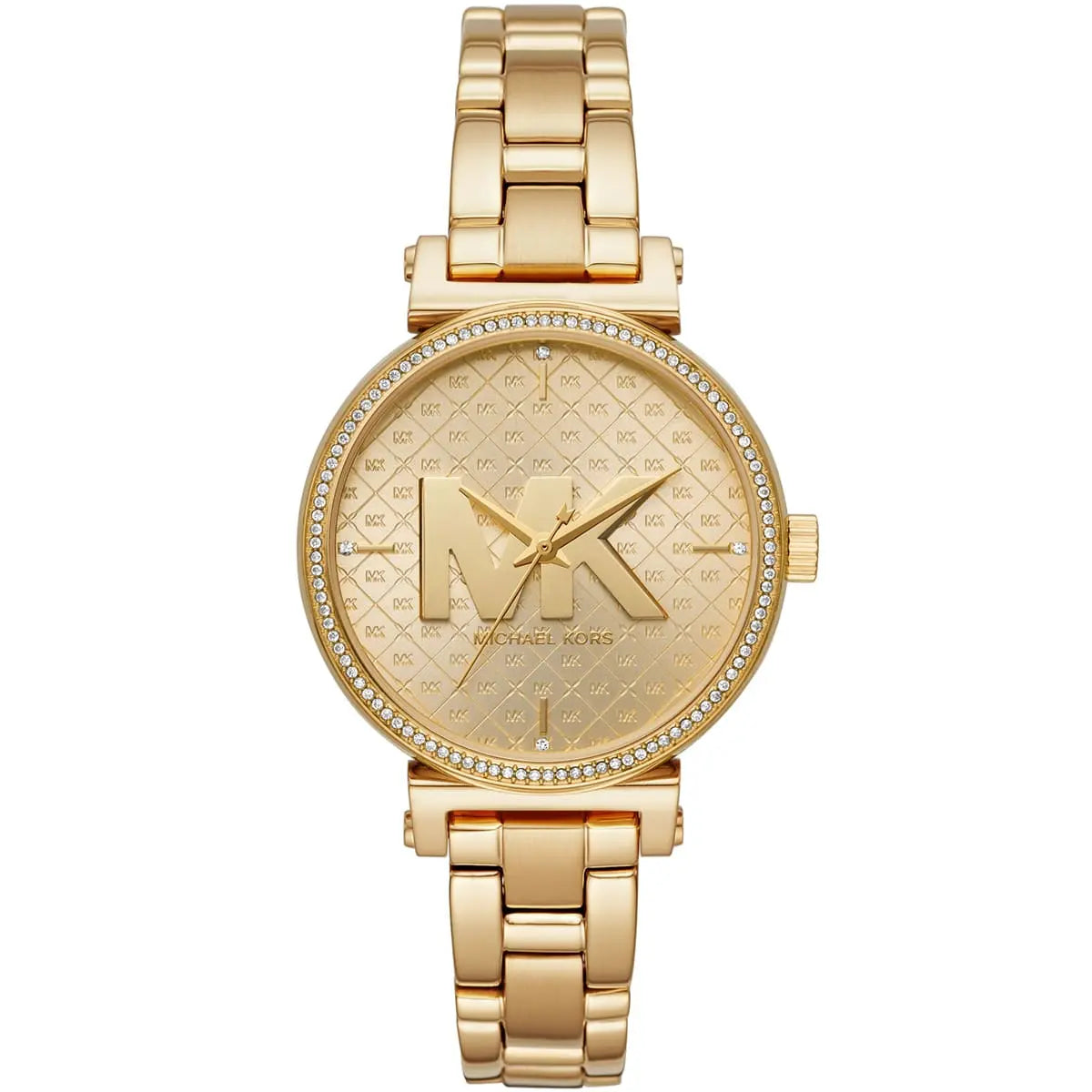 Michael Kors Sofie MK4334 gold-tone women's watch with crystal bezel and MK logo dial