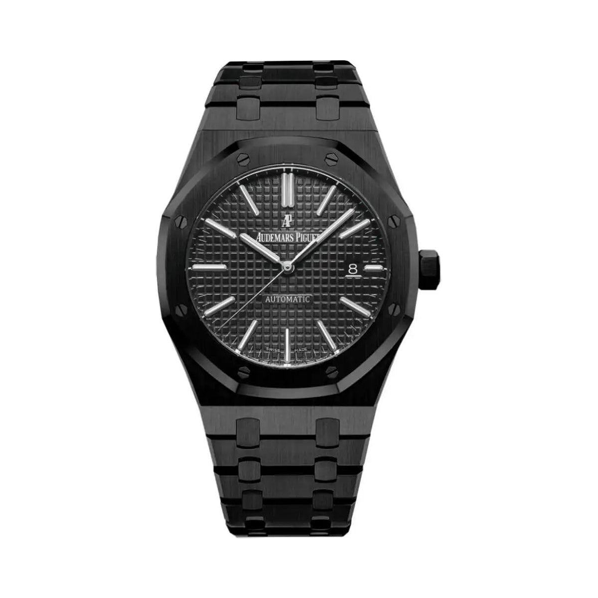 Royal Oak — steel case, black dial, front view