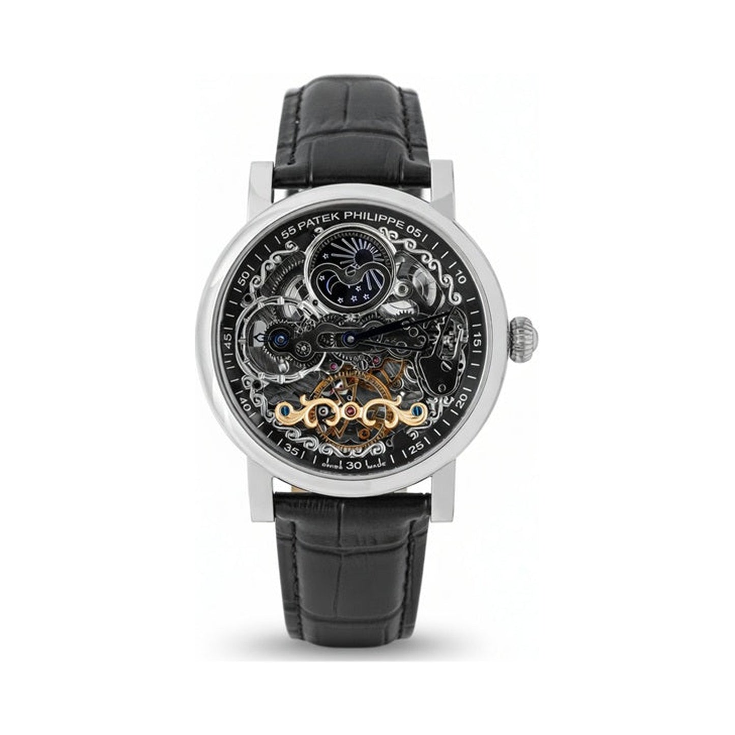 Patek Philippe Skeleton - Black Skeleton Dial, Leather Strap