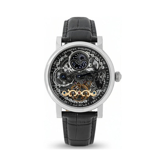 Patek Philippe Skeleton - Black Skeleton Dial, Leather Strap